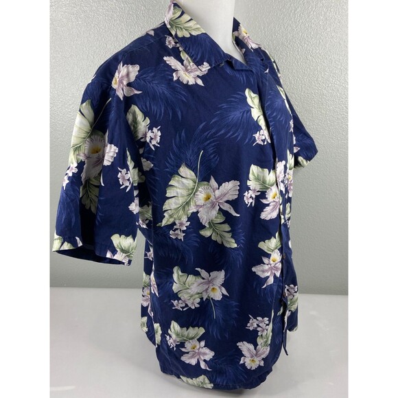 Aloha Republic Men XL Blue Hawaiian Shirt Floral Palm Casual Beach - Picture 3 of 9
